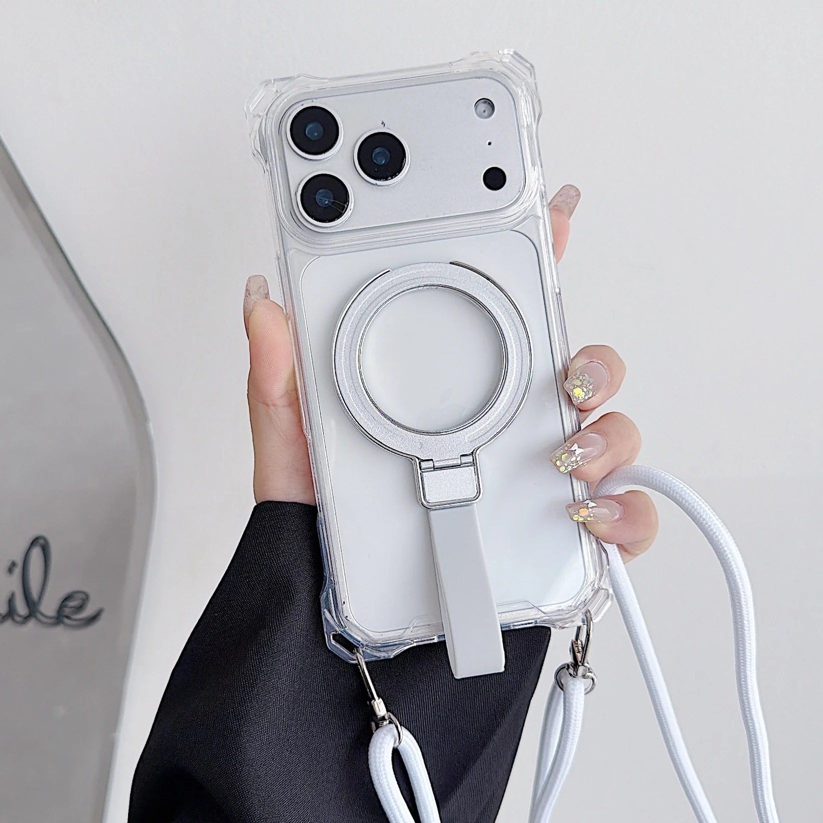 Luxury Armor Magnetic Phone Case with Crossbody Strap & Clear Cover