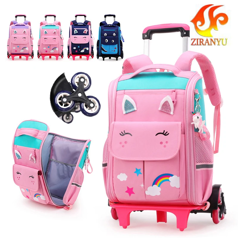 Backpack Trolley 4 Wheels Wheeled Hand Truck with 360 Rolling Wheels for Children Kids School Bags,Luggage Cart Travel Trolley with Buckles Straps 