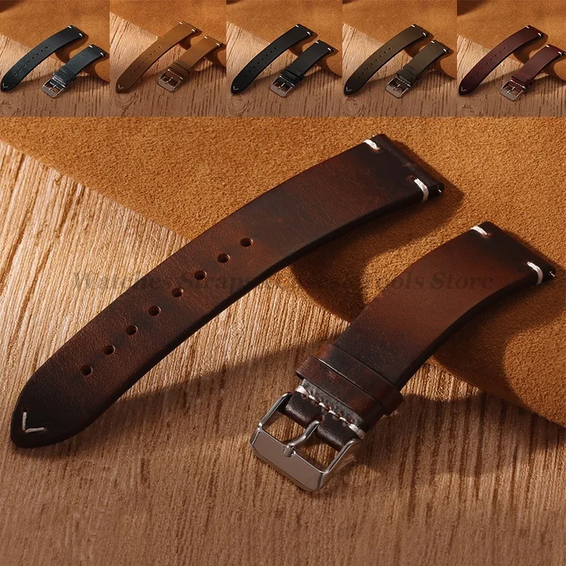 Vintage-Style Genuine Leather Quick Release Watch Strap