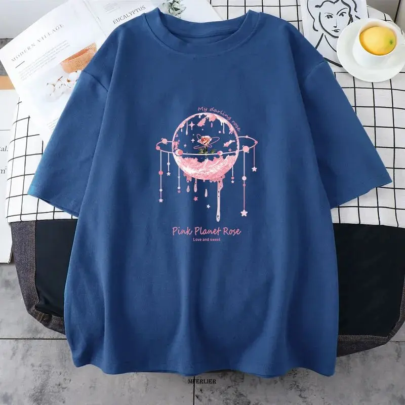 

Large Size 6XL 150kg Summer Romantic T Shirt Sweet Women Tops Summer Cotton Cartoon Print Tees Short Sleeve O Neck T-shirt