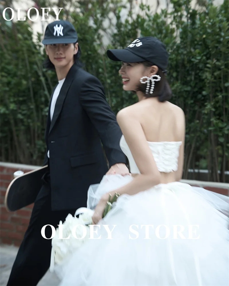 OLOEY 2PCS White Ruffles Tulle Wedding Dresses Two Pieces Korea Photo shoot Tulle Princess Bridal Gowns Customized Mariage 3