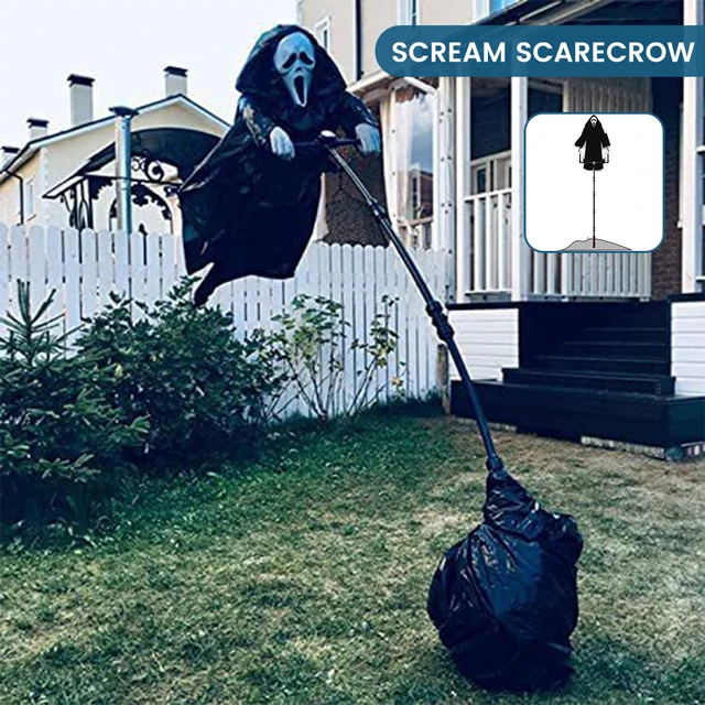 Halloween Garden Ghostface Scarecrow Decor - Scary Scream Hanging Ghost Scarecrow for Creative Courtyard Decor and Bird Repelling