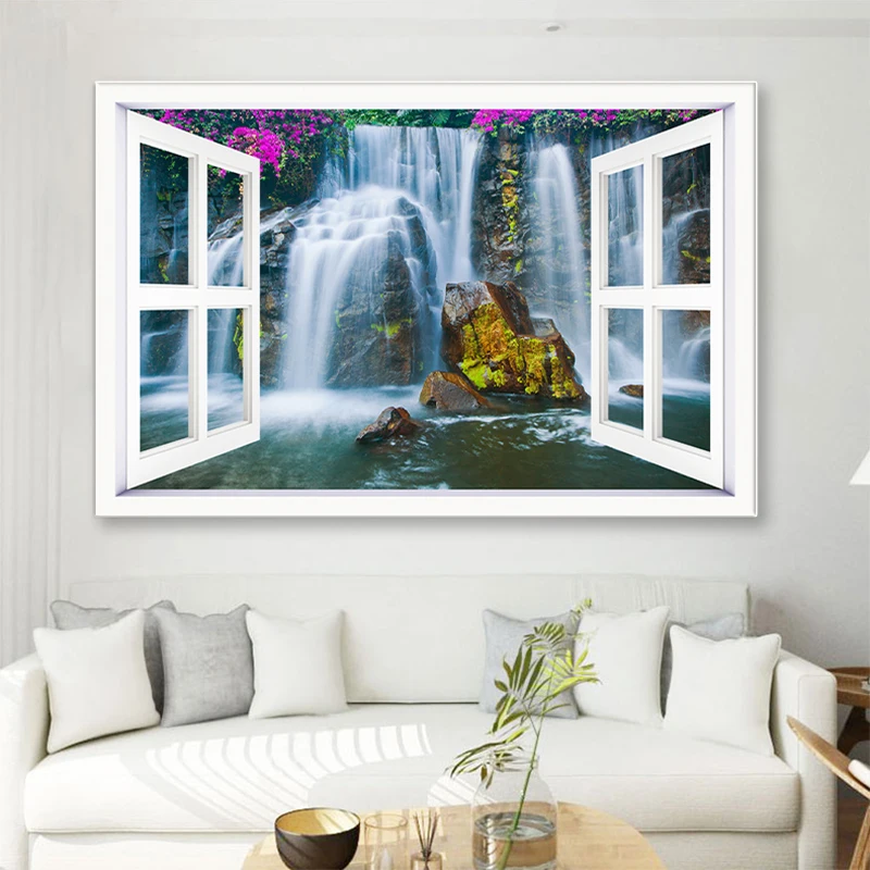 

Modern 3D Wall Art Design Canvas Painting Pretend Window Scenery Pictures Posters And Prints For Living Room Home Decor Artwork