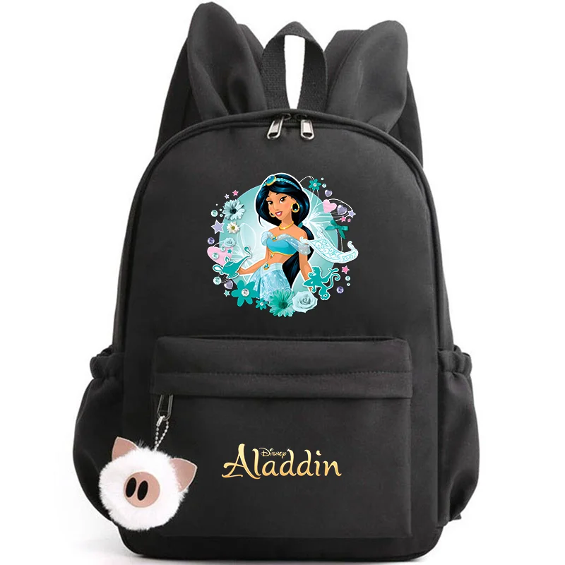 Aladdin Jasmine princess-themed backpack with rabbit ears for kids and teens, ideal for school and travel. black 54879856