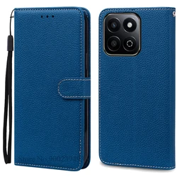 Luxury Leather Flip Wallet Phone Case Cover - Elegant Silicone Coque s Etui for Honor X7C (Navy blue)