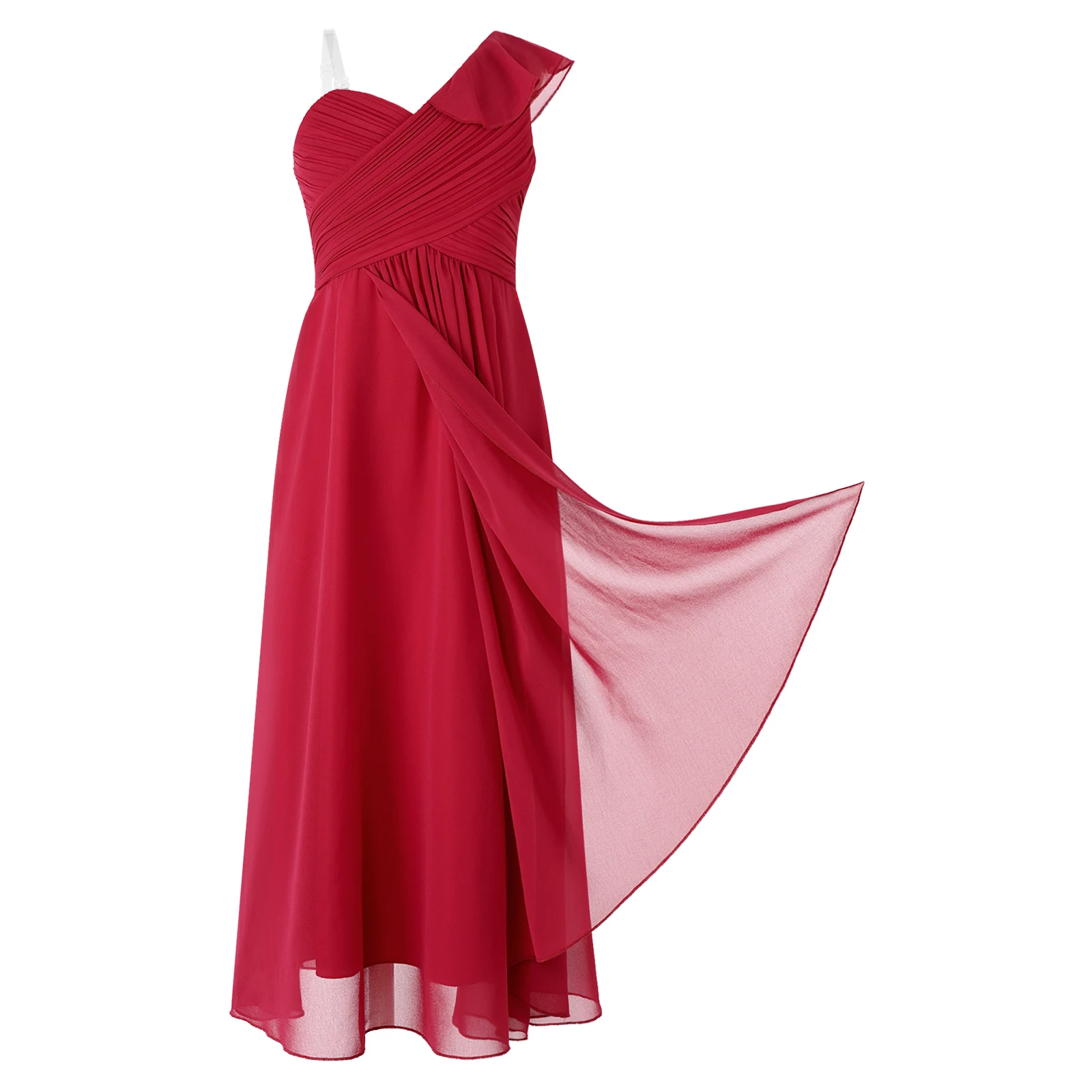 

Kids Girls Dress New One-Shoulder Ruffle Party Dress Sweetheart Flattering Ruched Asymmetrical Chiffon Maxi Dress