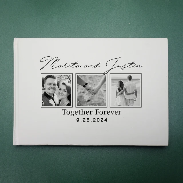 Livre d'or de mariage personnalisé, livre de signature de réception de mariage, Album de photos personnalisé avec vos noms, livre d'or blanc, cadeaux pour Couple 3