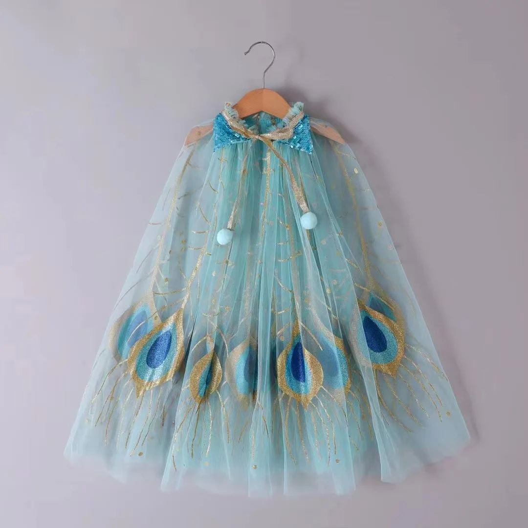 

Girl Party Dressing Tulle Cloak Sparkly Tulle Quality Capes Children Halloween Costumes Kids Stage Show Clothes Free Size