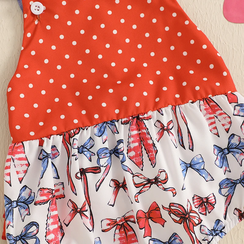 Toddler Girls Sleeveless Rompers American Flag Print Bowknot Jumpsuits Summer Independence Day Outfits Bow Bodysuits 1