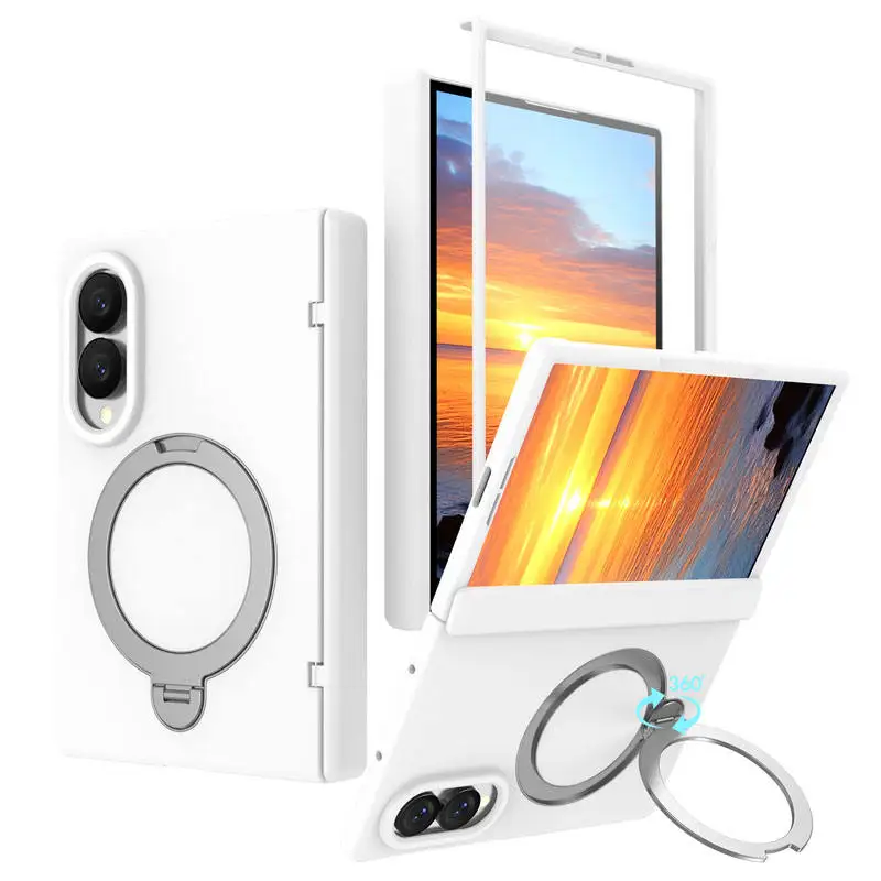 Premium Phone Case with Tempered Glass and Rotating Magnetic Alloy Stand, Fingerprint Resistant Cover