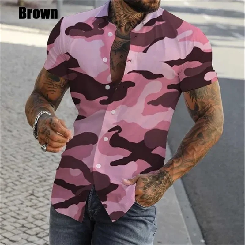 thumbnail image 1 of Camisa de camuflaje ajustada para hombre, camisas casuales con botones y manga corta con estampado 3D para hombre, camisas y blusas de talla grande, tops, ropa de hombre, 1 of 5