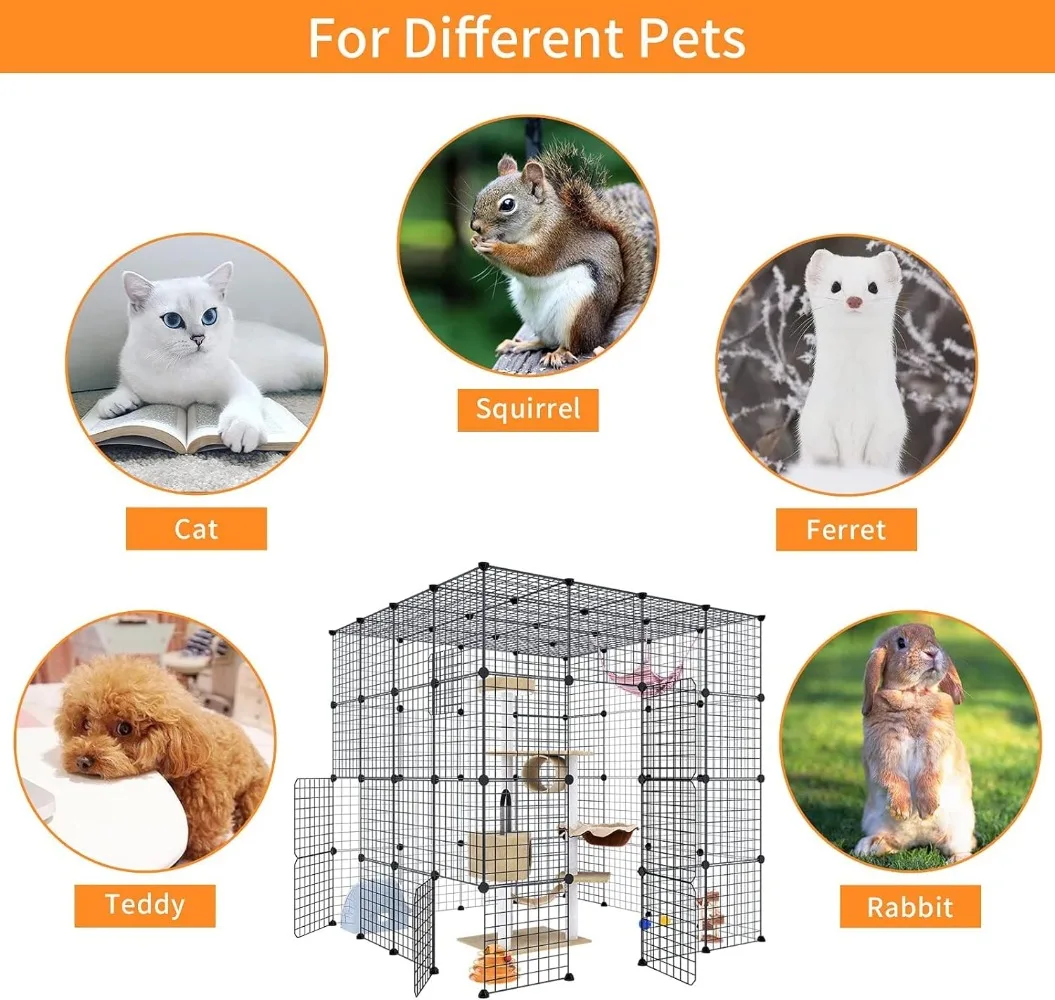 Large Cat Cage Enclosure Indoor Cat Playpen Metal Wire 4-Tier Kennels Crate Ideal for 1-4 Cats 55L x 55W x 55H Inch Black