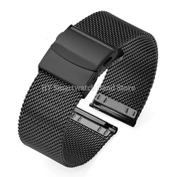 Sleek Stainless Steel Milanese Mesh Watch Strap - Adjustable Sizes - 24mm (Black)