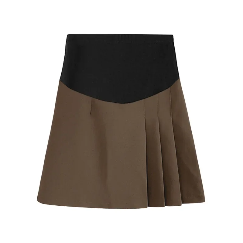 Maternity High Waist A- Line Skirt Pleated Mini Skirt Slimming Suiting Fabric Spring Autumn Season Half Body