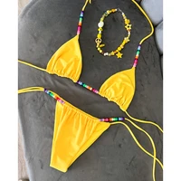 Micro Bikinis 2025 Push Up Women Swimsuits Sexy Swimwear Brazilian Bikini Set Solid Biquini Bead Swimsuit Summer Beachwear