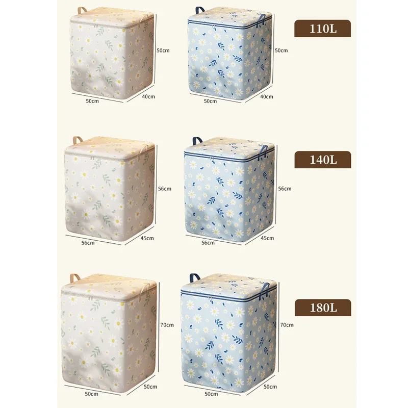 110/140/180/L Large Capacity Clothing Storage Box Folding Non Woven Fabric Quilts Clothes Organizer Case With Zipper Storage Bag 6