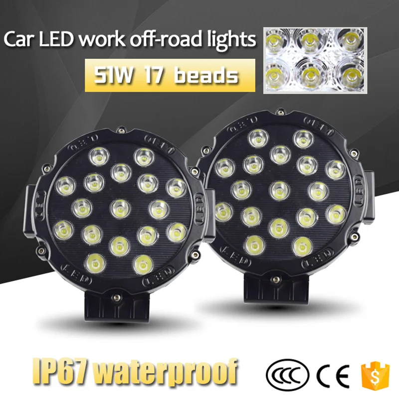 Led Work 51W 7 Inci Car Light Bar Offroad Bulat Bar Merah Untuk Auto Atv Uaz Suv 4Wd Truck Traktor Offroad Spotlight