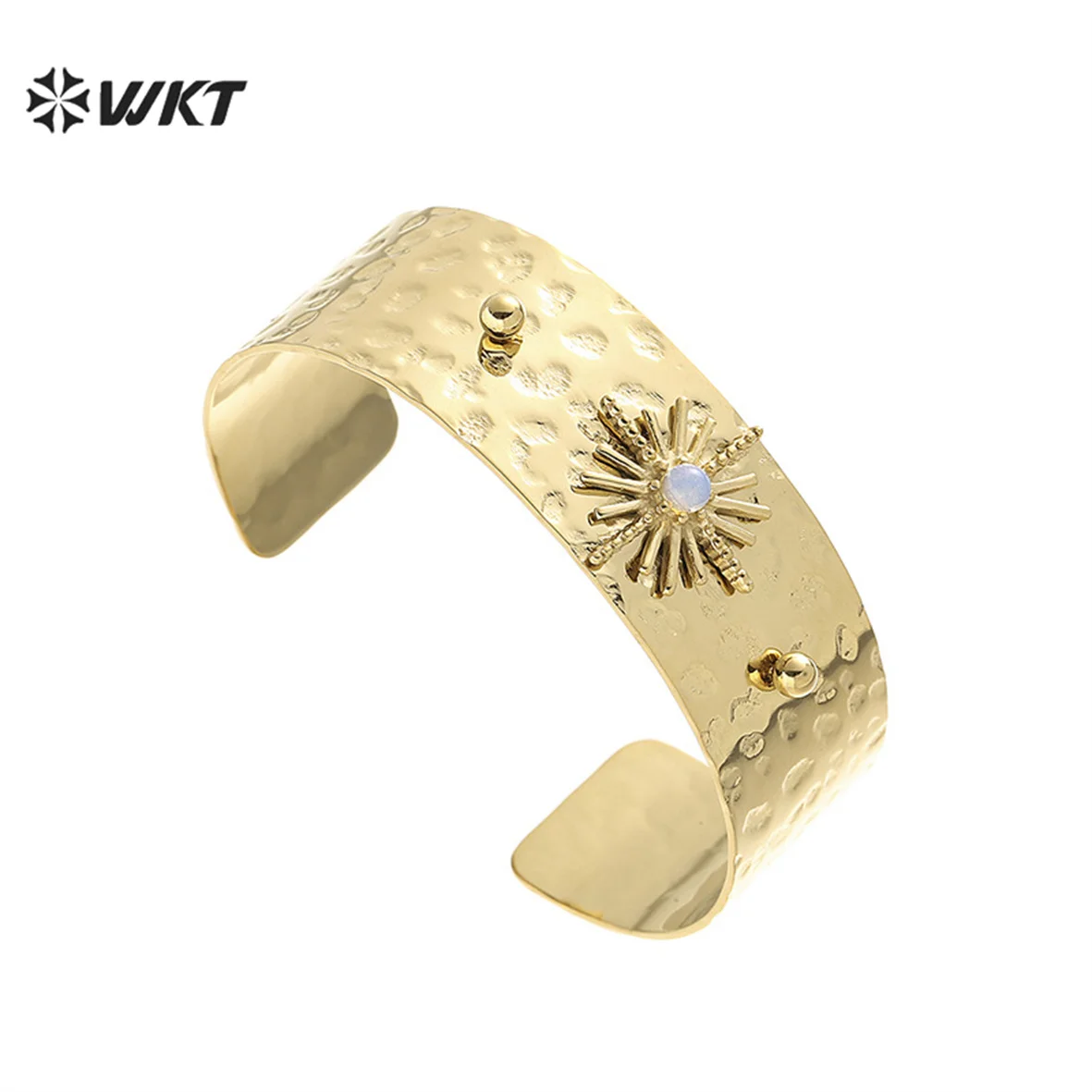 

WT-REB021 WKT Star Natural Stone Wide Texture Bracelet Fashion Trend Exaggerated Design Stone Inlaid Stainless Steel Jewelry
