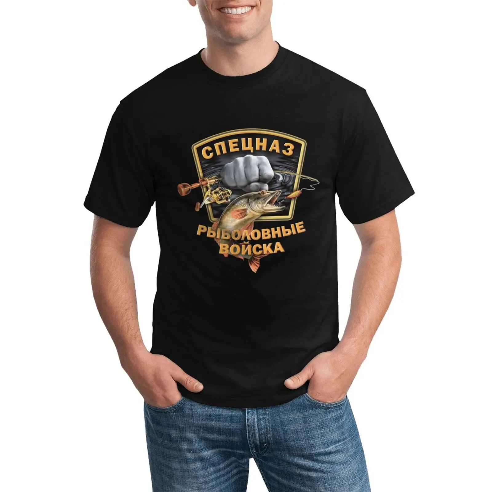 The Inscription Spetsnaz Troops Fishing Cool T-Shirts Men's Cotton Casual T-shirts Loose Top Size S-3XL