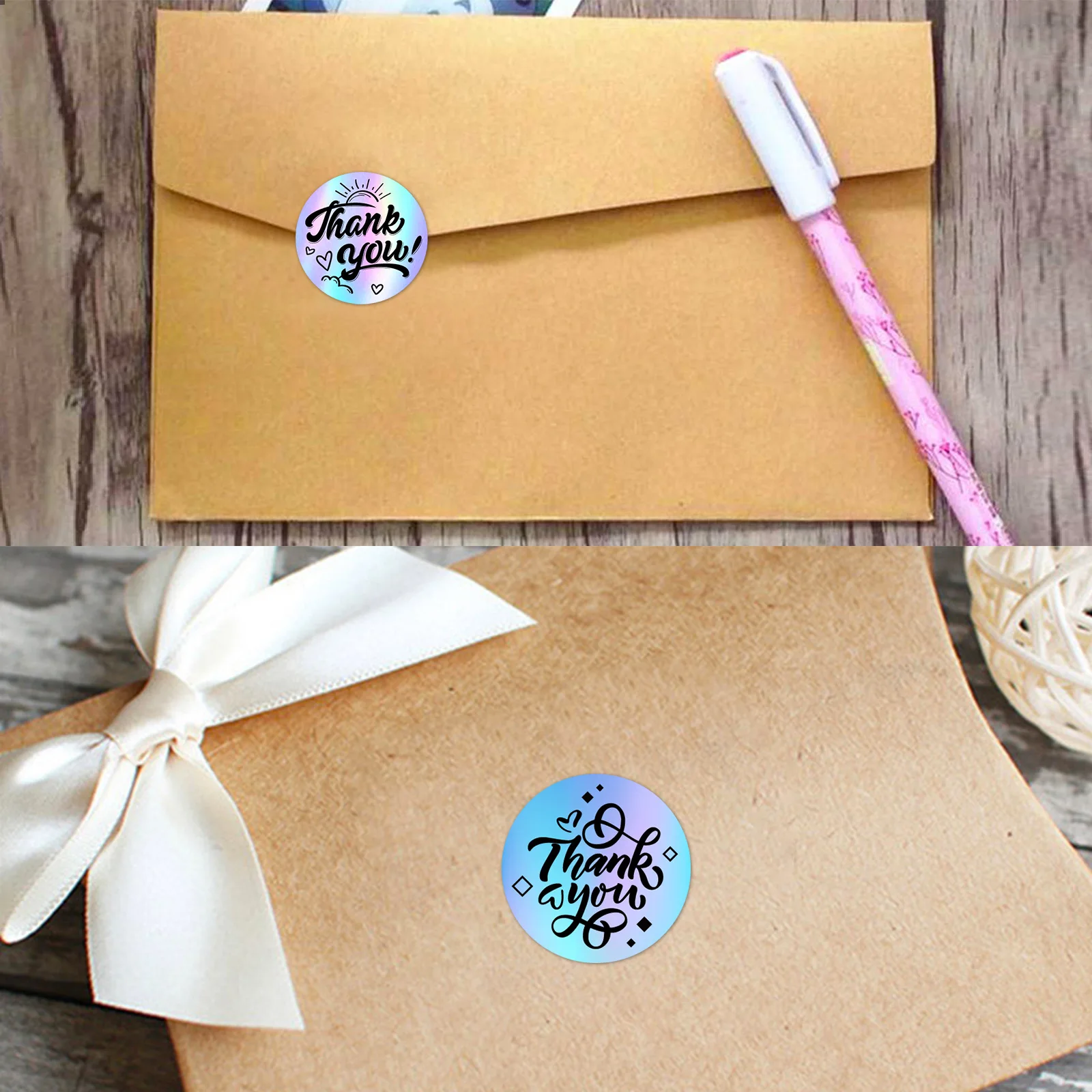 500PCS Laser Silver Black Thank You Sticker Aesthetic Labels Sealing Stationery School Decoration Scrapbooking Supplies for Kids