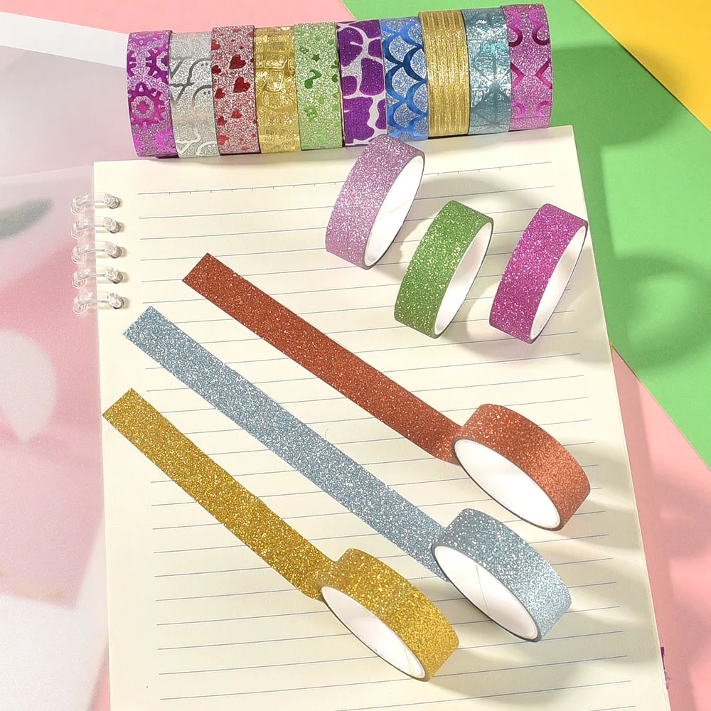 10Rolls Random Color Glitter Stickers Paper Adhesive Tapes DIY Decorative Label Craft Stickers For Office School Gift Packing 5