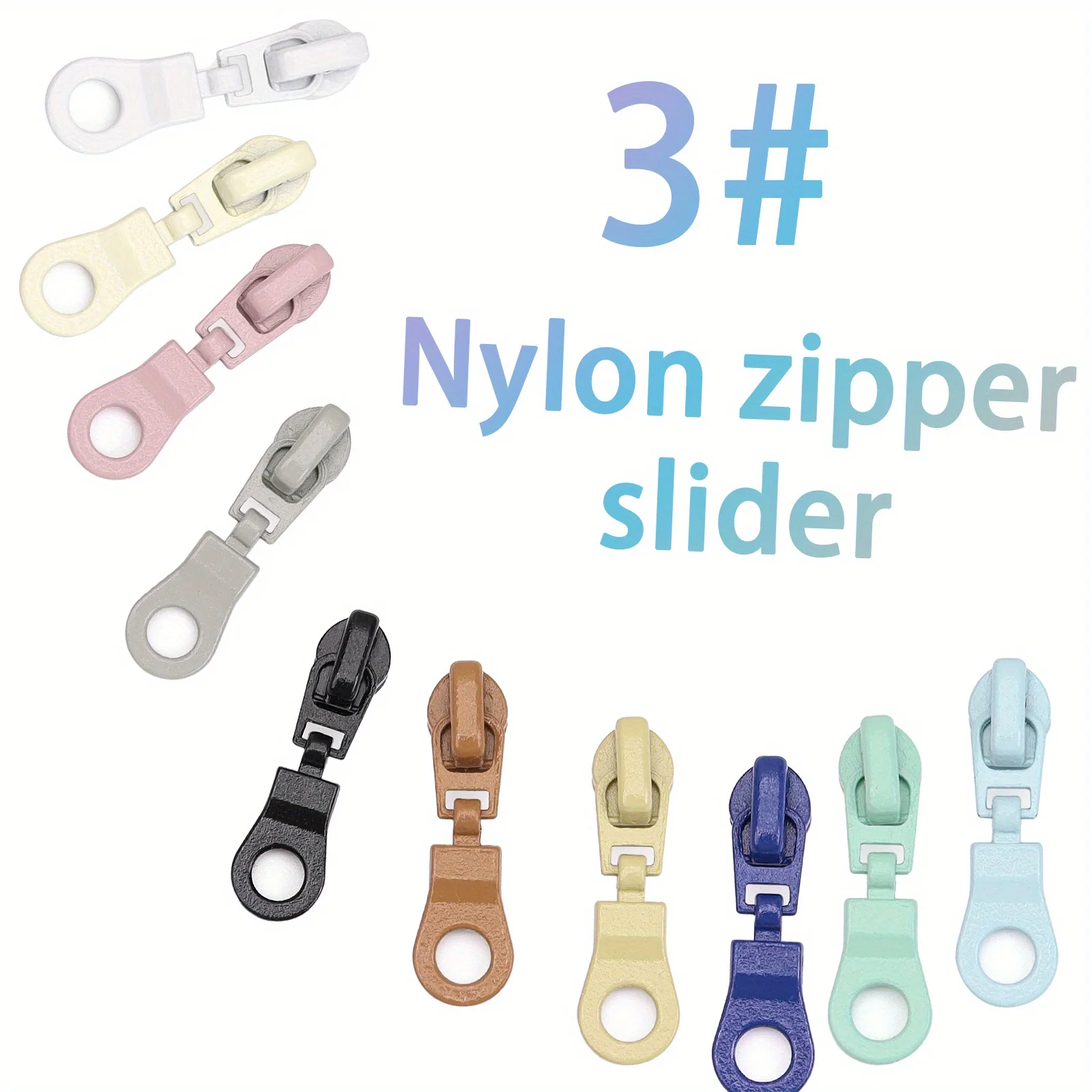 10Pcs, 3 #nylon zipper head, 10 colors, suitable for replacing the zipper head of No. 3 nylon