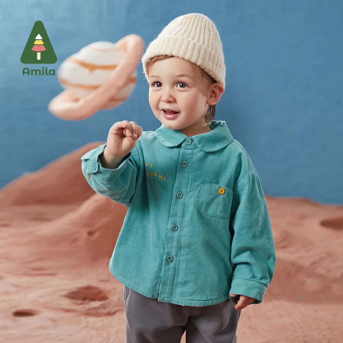 

Amila Boys' Shirt 2022 Winter Solid Color Letter Print Kids Casual Padded Warm Colorful Buckles with Pockets Tops