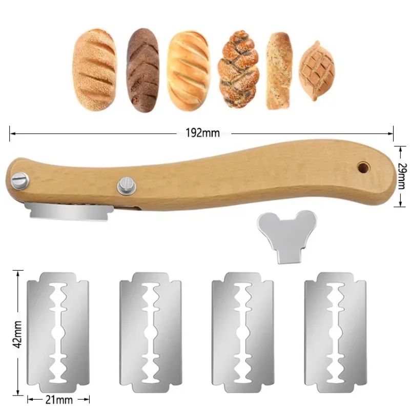 Bread Lame Tool with Wooden Handle and Replaceable Stainless Steel Blades for Artisan Bread Scoring and Baking Decoration