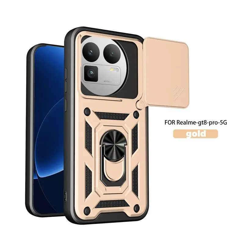 Enhanced Magnetic Ring Holder Armor Phone Case with Slide Camera Protector