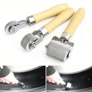 Kit di riparazione pneumatici per auto Rullo patch automatico Riparazione ruote moto con manico in legno Strumento di riparazione pneumatici per accessori auto