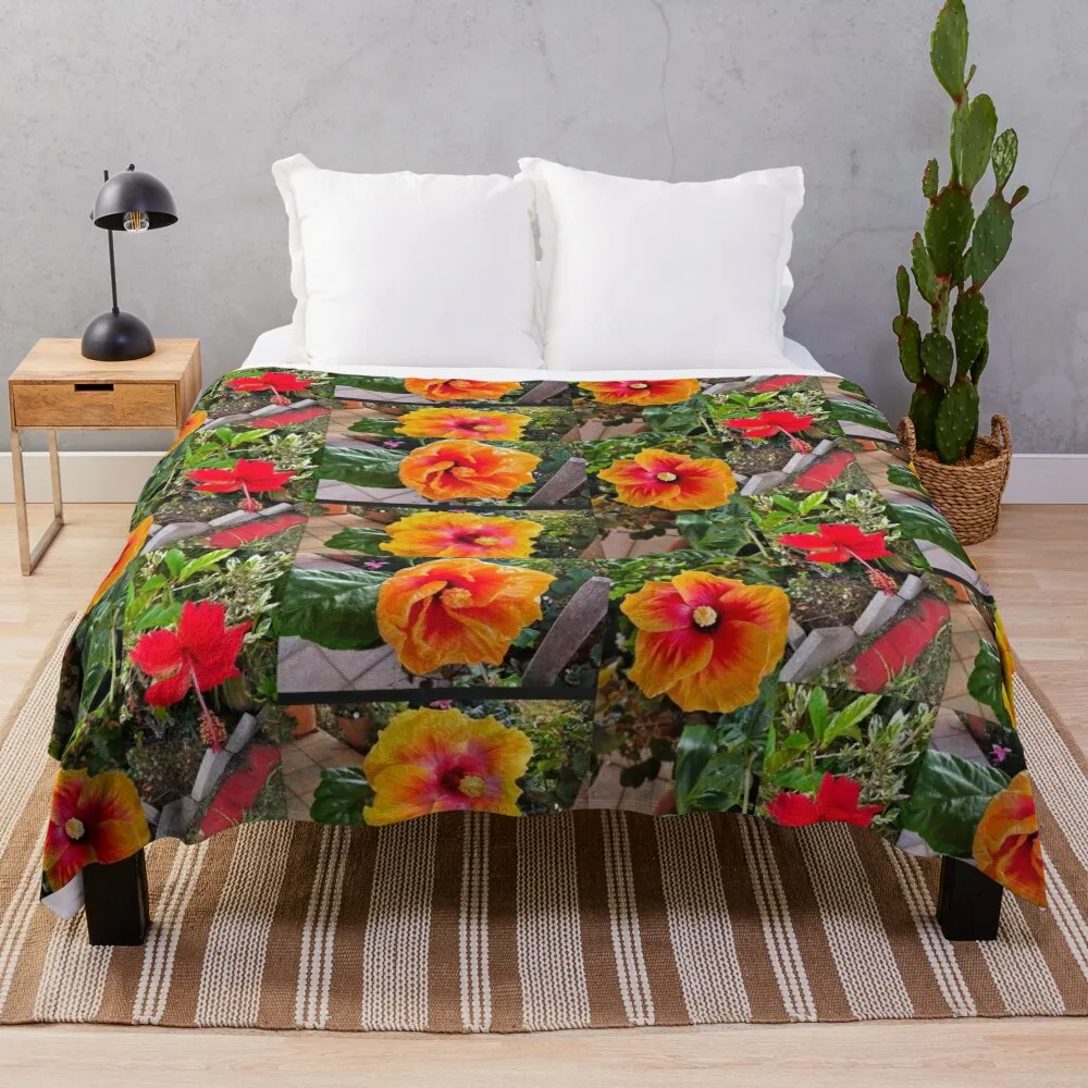 

Hibiscus collage Throw Blanket Decorative Sofa Blankets Heavy Blanket Sofa Quilt Bed linens Flannels Blanket