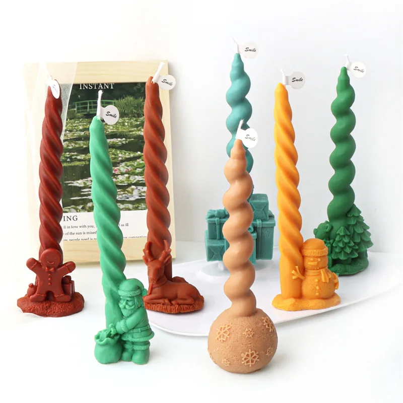 

Christmas Decor Spiral Long Rod Candle Silicone Mold Upgraded Easy Demould DIY Santa Claus Elk Spin-Column Scented Candle Mould