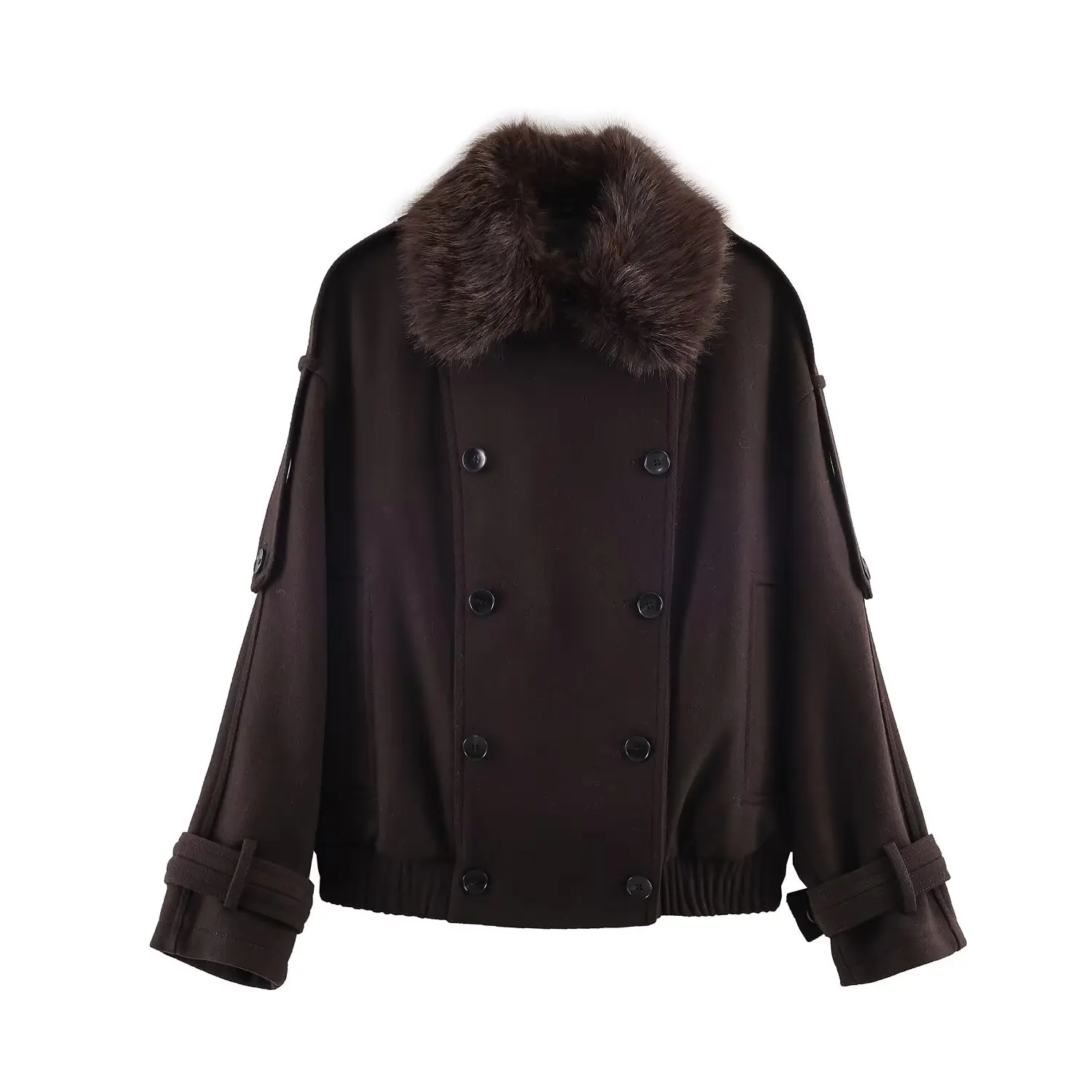 Faux Fur Collar Winter Coat Women Double Breasted Jacket Women's Thick Warm Long Sleeve Jacket for Women Casual New Outerwear