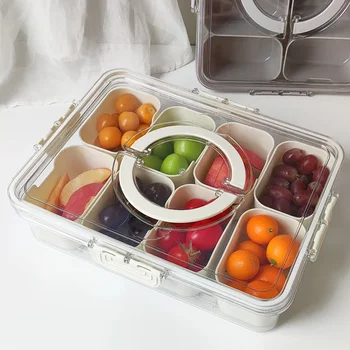 Plateau de service divisé avec couvercle, récipient de stockage des aliments, boîte à collation, récipients de collation à 4/8 compartiments, récipients de stockage de fruits