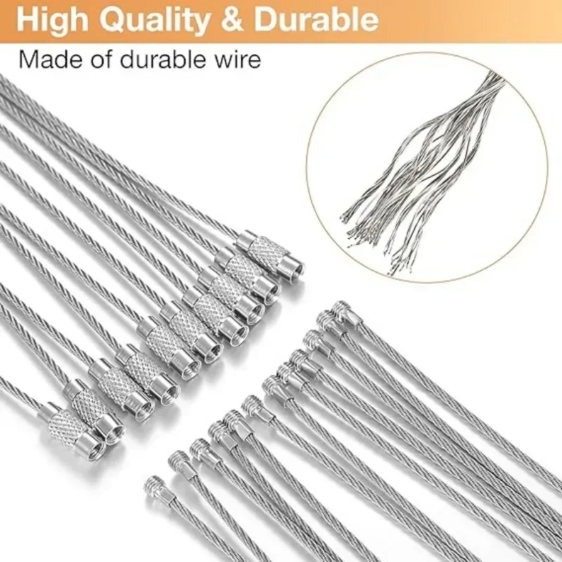 Stainless Steel Wire Keychain Metal Tag Ropes Cable Loop Keyring Circle Screw Lock Gadget Ring Key Camp Hanging Tool Hardware metal keychain stainless steel wire rope steel wire rope