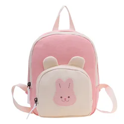 Kawaii Kids Canvas Backpack with Cartoon Bear & Bunny Design (Pink)