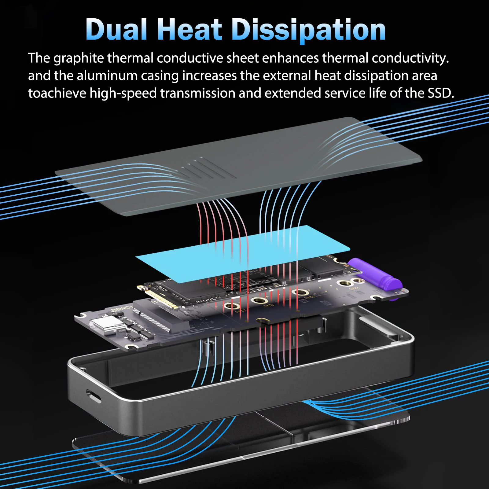 Reletech M.2 NVMe SSD Enclosure,USB 3.2 Gen 2 10Gbps, External M2 Solid State Drive Adapter Case