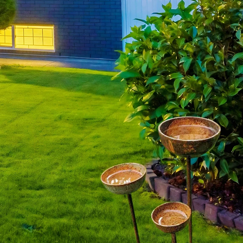 Rain Collectors Rusty Bird Feeder Set Of 3 For Outdoor Garden Decoration Insect Watering Station Bird Feeder Decoration