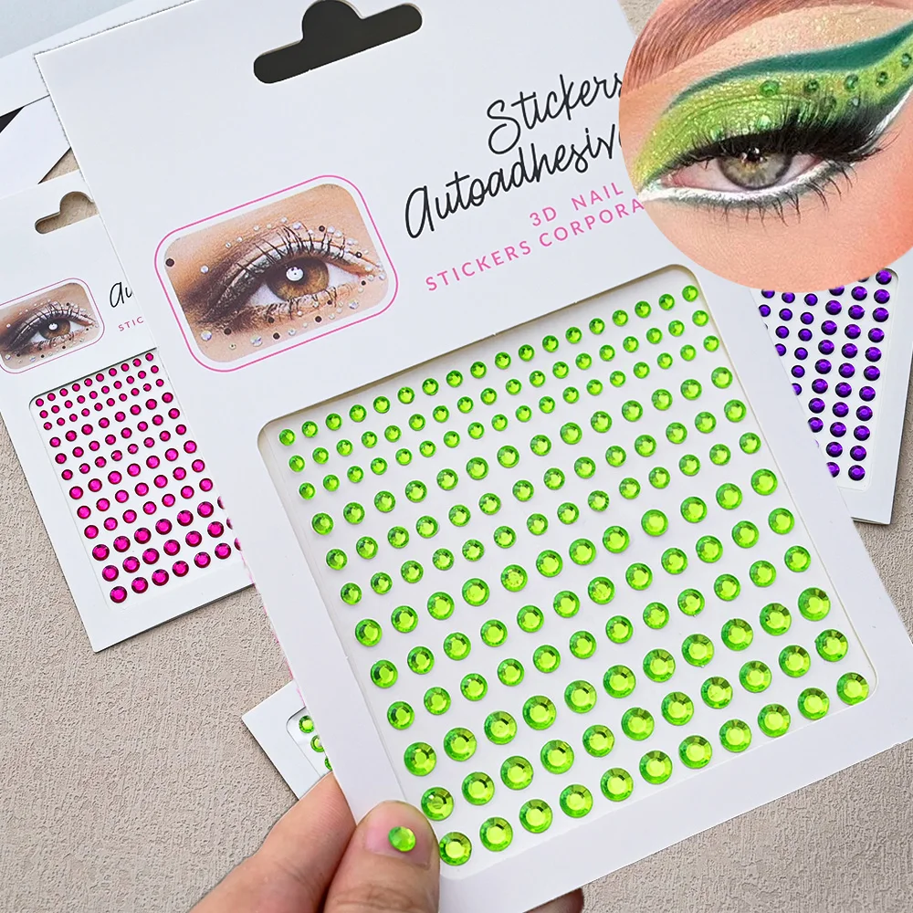 1Pcs Face Diamond Gem Sticker 5D Colorful Rhinestone Tattoo Eyeshadow Stickers fo Festival Nail Body Makeup Bling Jewel DIY Deco 3