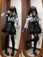 Women‘s Lolita Set Dark Femme Mesh Top & Waist Cinching Skirt, 2025 Autumn Japanese Street Style Coord for Gothic Baddie Fashion - Image 2