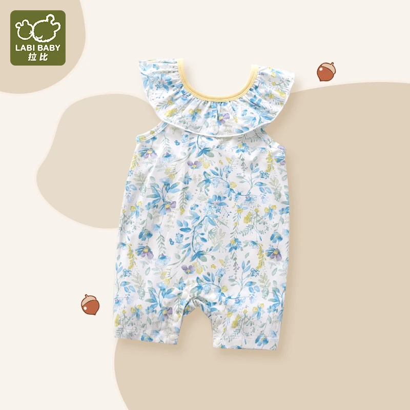 

LABI BABY Newborn Cotton Ruffles Playsuits Flower Print Rompers Newborn Bodysuits Toddlers Outfits Summer New