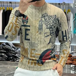 High Quality Men's Pullovers Peking Opera Mask Portrait Printing Pattern Knitted Sweater Men Warm Keeping Sweater Pullover