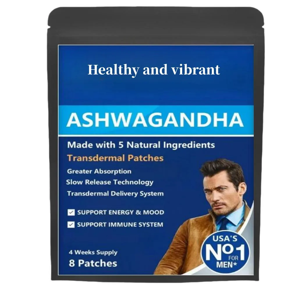 

Трансдермальные пластыри Ashwagandha. В сочетании с куркумой, имбирем, черным перцем и родиолой. Добавка для поддержки настроения и силы