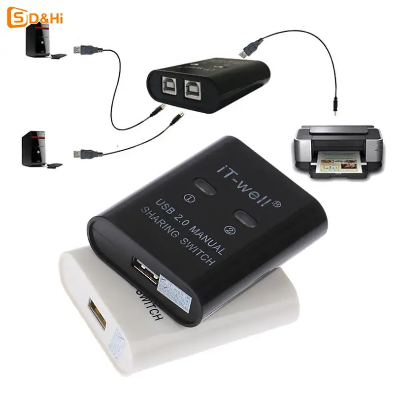 

USB Printer Sharing Device, 2 In 1 Out Printer Sharing Device, 2-Port Manual Kvm Switching Splitter Hub Converter