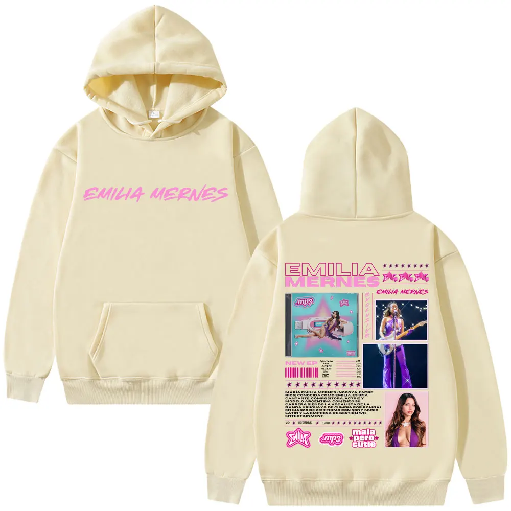 Singer Emilia Mernes MP3 Graphic Hoodie Men Women Fashion Vintage Oversized Hooded Tracksuit Unisex Fleece Cotton Sweatshirts 6