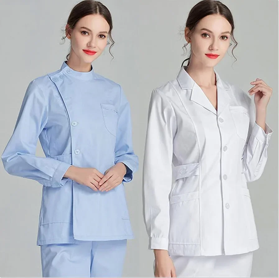 

Women Outwear Medical Clothing Beauty Salon workwear Blue Long Sleeve Scrubs Top Nurse Uniforms Lab Coat Doctor Uniform for