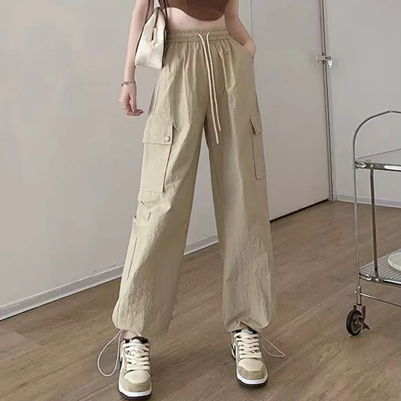 2024 Women Cargo Pants Casual Big pocket Wide leg Long Pants Elastic waist Sports outside street trousers for girls