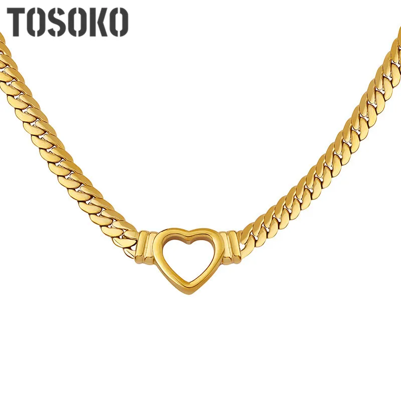 

TOSOKO Stainless Steel Jewelry Hollow Out Love Pendant Necklace Women's Simple Clavicle Chain BSP621