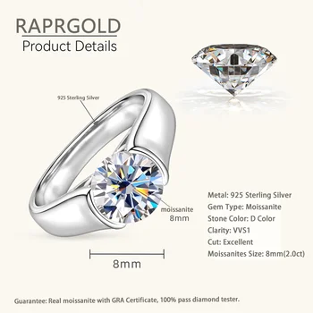 GRA Certified 2CT Round Moissanite Ring for Women Men 925 Sterling Silver Rings Wedding Band Fine Jewelry Gifts Anillos 2