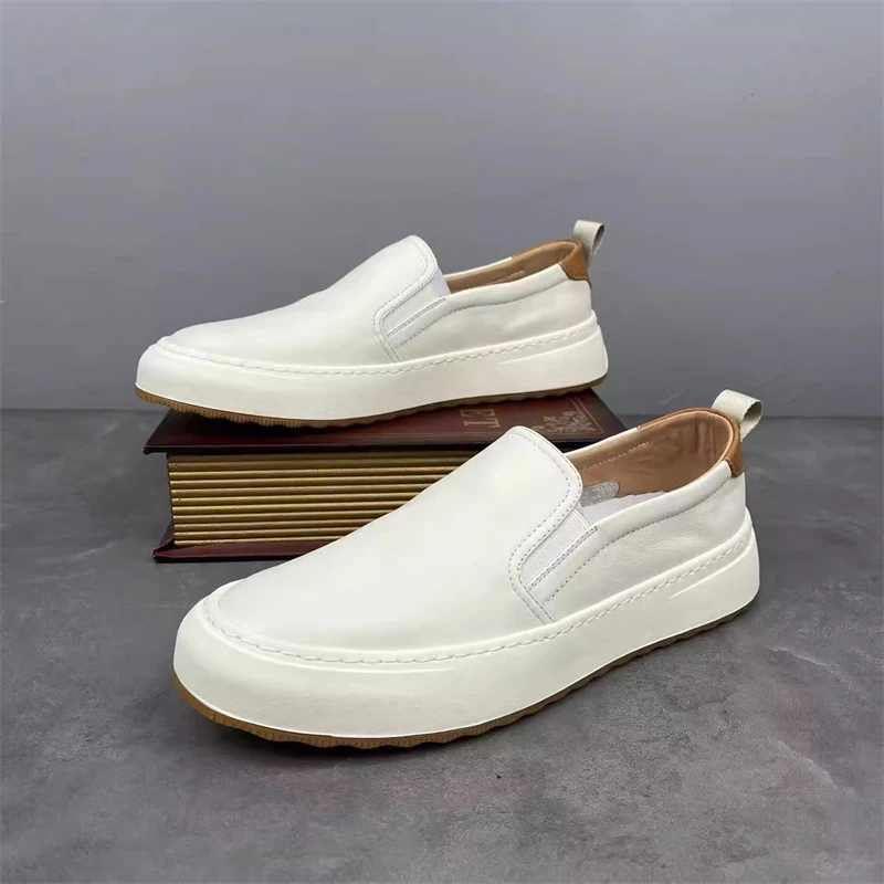 

New Design Loafers Men Genuine Leather Slip-On Sneakers Man Casual Sport Board Shoes Youth Breathable Male Outdoor Moccasins 5A